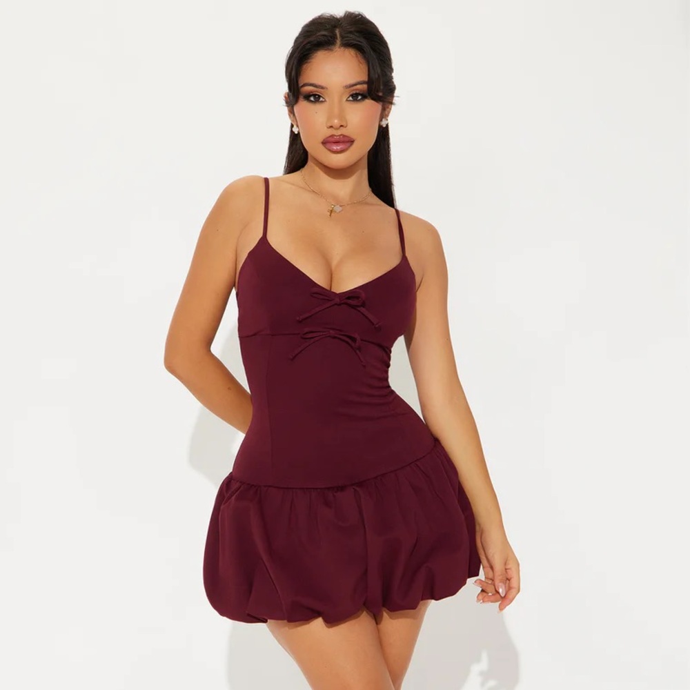 Pretty On Purpose Bubble Mini Dress - Burgundy Fashion Nova